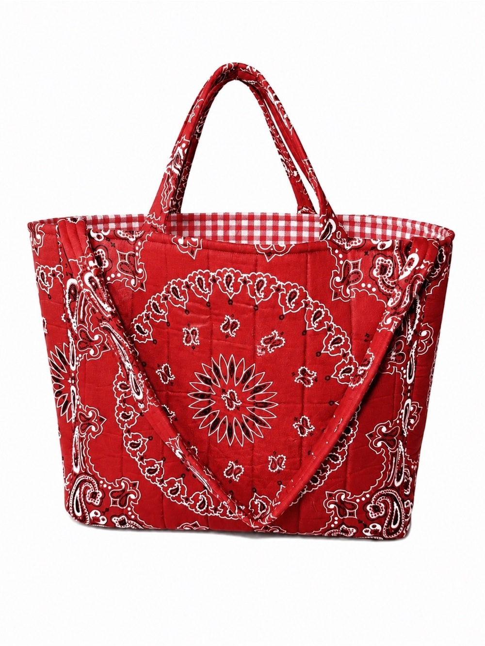 Handmade Red Bandana Print Quilted Tote Bag 17.5” X 14.5”